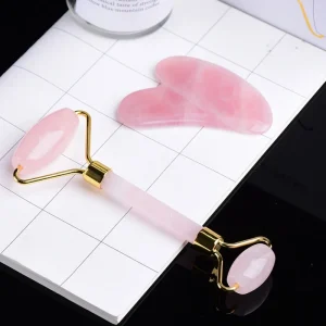 Crystal Anti Aging Facial Gua Sha Set Pink Green Jade Amethyst Crystal Craft Face Massage Roller Quartz Body Tools