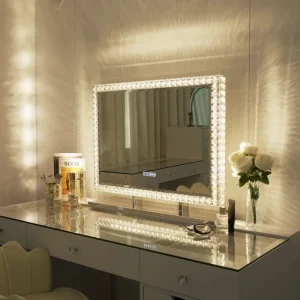 Crystal Stand up Mirror RGB LED Bathroom Makeup Mirror for Beauty Salon