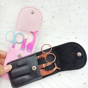 Curved Stainless Steel Eyebrow Tweezers Eyelash Scissors Customized Color Blade Blunt Sharp Tip Right Handed Design ELEGORA
