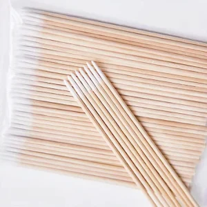 Custom 100 Pcs Eco Friendly Super Fine Point Swabs Cotton Head Wooden Handle Swab Q tips 10cm 7 cm