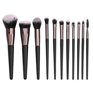 Custom 11 Pcs Professional Black Makeup Brushes Set Cosmetics Make up Contour Foundation Eyeshadow Brush Tools Kit Supplier