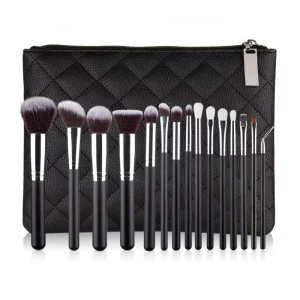 Custom 15 Piece Synthetic Hair Wooden Handle Aluminum Ferrule Face Concealer Makeup Brush Set