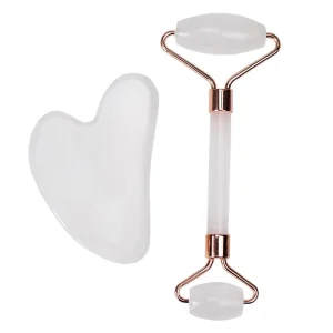 Custom 2 in 1 Neck Lifting Massager Natural Anti Aging Set Xiuyan Jade Facial Roller With Gua Sha Stone White