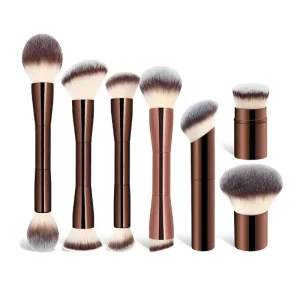 Custom 20Pcs Coffee Makeup Brush Set With 2Pcs Puffs Magnetic Box Professional Aluminum Tube Brushes for Foundation Eyeshadow