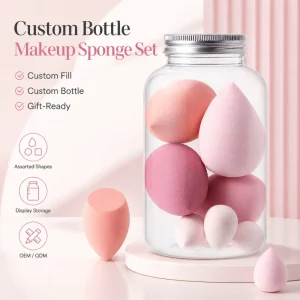 Custom Clear Jar Pastel Multi size Waterdrop Cosmetic Foundation Beauty Tools Blender Makeup Sponge Set