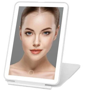 Custom Foldable Modern LED Lighted Makeup Vanity Mirror Double Sided with 10x Magnification for Bedroom Use or On the Go