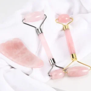 Custom Green Jade Roller Gua Sha Set Flower Handle Electronic Facial Heart Scalp Massage Tool Ceramics Flower Handle Green Jade