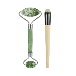 Custom Green Jade Stone Facial Masajeador Rodillo Gua Sha Tool Set for Under Eye Face Massage