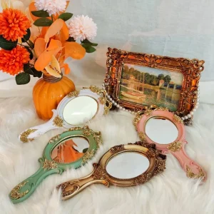 Custom Hand Held Bronze Vintage Antique Cosmetic Makeup Mirror