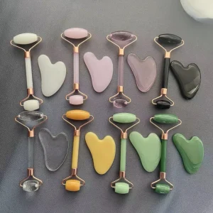 Custom High Quality Natural Jade Facial Roller Beauty Spa Gua Sha Tool Massager Jade Roller and Gua Sha Set for Face Eye