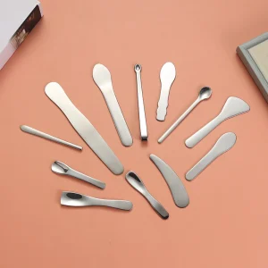 Custom Laser Logo Stainless Steel Makeup Spatula Cream Face Eye Spoon Cosmetic Shovel for Skincare
