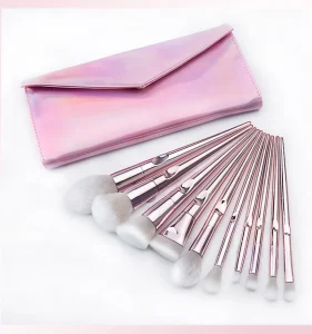Custom Logo 10PCS Professional Synthetic Face Makeup Brush Set with Plastic Handle Pink Color Fan Brush