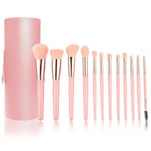 Custom Logo 12 Piece Kabuki Makeup Brush Set Wooden Handles Eye Shadow Concealer Foundation Travel Friendly Top Grade