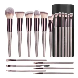 Custom Logo 12PCS Pink Makeup Brush Set Fan Brush for Foundation & Blush Used with Shaving Brush Private Label