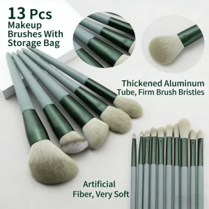 Custom Logo 13 Piece Angular Blush Synthetic Hair Makeup Brush Set with Bag for Face Application