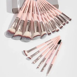 Custom Logo 18Pcs Pink Cosmetic Brush Set Soft Synthetic Bristles Storage Box Face Concealer Foundation Eyeshadow