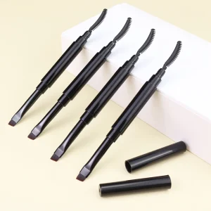 Custom Logo 2 in 1 Portable Silicone Eyelash & Eyebrow Brush Dual Head with Crescent & Flat Slant Blade for Eye Makeup