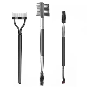 Custom Logo 3 Piece Eyebrow Brush & Eyelash Separator Set with Synthetic Hair Wood Handle for Eye Makeup and Blending