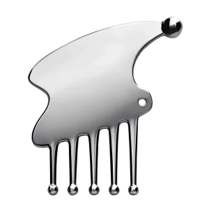Custom Logo 3 in 1 Acupuncture Massage Comb Gua Sha Zinc Alloy Face Scraping Board Face Scalp Massage Tool With Ball