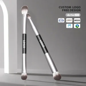 Custom Logo 4pcs Dual Contour Flat Brush Eyeliner Lip Liner Synthetic Hair Wood Handle Foundation Blush Makeup Brush Set