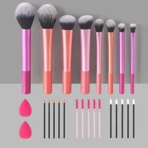 Custom Logo Beauty Color Professional Makeup Brush Set 8-Piece Wood Handle Nylon Bristles Face Makeup Tools Leather