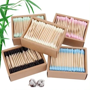 Custom Logo Biodegradable Colorful Orgnic Cotton Buds Eco Friendly Bamboo Ear Cotton Bud Swabs Stick