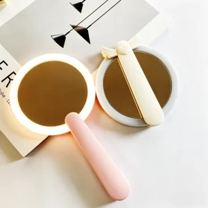 Custom Logo Color Foldable LED Handheld Makeup Mirror Portable Travel Rechargeable Compact Pocket Vanity Mirror
