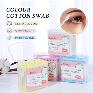 Custom Logo Cotton Buds 200pcs Eco Friendly Double Head Spiral and Round Tips Paper Stick Ear Cotton Buds Swab B0139