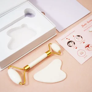 Custom Logo Facial Massage Gua Sha Tool Jade Massager Roller Set With Box Xiuyan Guasha Stone Packaging for Face