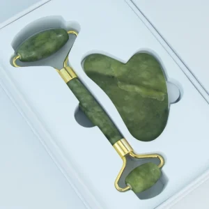 Custom Logo Facial Massage Tool Jade Massager Roller Set Green Xiuyan Gua Sha Stone Jade Roller for Face