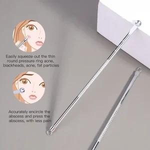 Custom Logo Facial Skin Care Acne Needles Double End Blackhead Remover Tool Reusable Stainless Steel Black B0767
