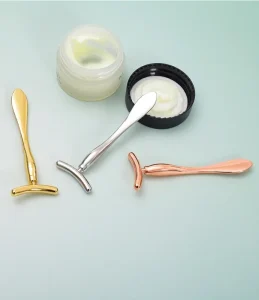 Custom Logo Facial Skin Massager Metal Makeup Eye Cream Applicator Spoon Spatula Face Roller Scraper Eye Massage Tool Wand Stick