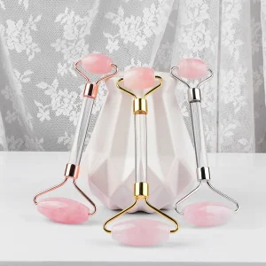 Custom Logo High Quality OEM Brand Model LRYS Gua Sha Facial Massage Tool Rose Quartz Jade Roller Set