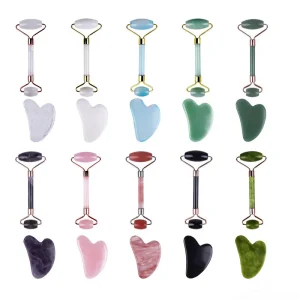 Custom Logo Jade Facial Massage Roller Gua Sha Set for Face Massage Skin Care Face Roller Other Massage Products