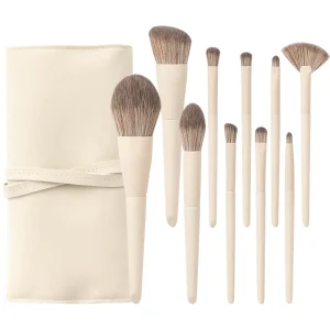 Custom Logo Makeup Cosmetic Brushes 10 Piece White Beige Powder Foundation Highlight Eyeshadow Facial Makeup Brush Set