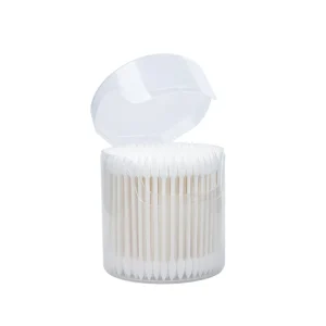 Custom Logo Makeup Disposable Q Tips 200Pcs White Double Pointed Tip Cotton Swab Paper Stick Cotton Bud with Round Box