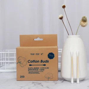 Custom Logo Makeup Organic Cotton Buds Paper Wooden Bamboo Stick Cotton Swabs