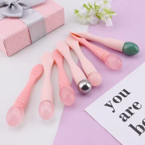Custom Logo Makeup Spoon Silicone Jade Metal Eye Cream Applicator Facial Massage Cosmetic Spatula
