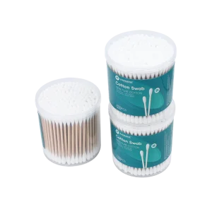 Custom Logo Multi Purpose Ear Cleaning Double Round Tip Cotton Swab 200pcs Wooden Stick Cotton Bud with pp Box