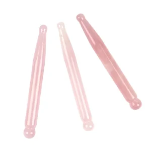 Custom Logo Natural Crystal Rose Quartz Acupressure Pen Body Head Massage Facial Roller Face Lift Jade Roller Box Packing