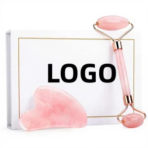 Custom Logo Natural Crystal Rose Quartz Face Roller and Gua Sha Set Beauty Massage Jade Stone for Facial Skin Care