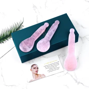 Custom Logo Natural Rose Quartz Guasha Face Spoon Pink Crystal Stone Jade Facial Gua Sha Massage Tool