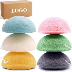 Custom Logo Organic Konjac Facial Sponge Bamboo Activated Charcoal Gentle Face Scrub for Oily Dry Sensitive Skin Makeup Remover