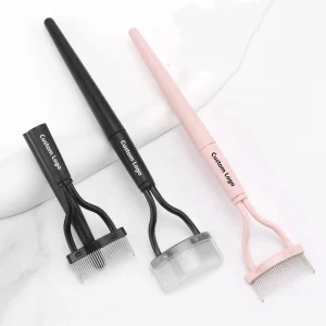Custom Logo Professional Eyelash Tool Stainless Steel Eyelash Separator Mascara Lift Curl Comb Foldable Lash Comb Eyelash Curler
