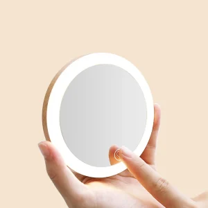 Custom Logo Round Pink Cosmetic Mirrors With LED Light