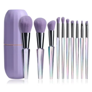 Custom Logo Transparent Crystal Handle Makeup Brush Set Purple 10pcs Makeup Brush Set Make up Kit With Box