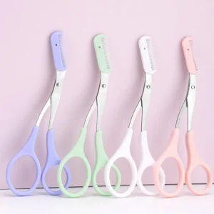 Custom Logo Women’s Stainless Steel Beauty Scissors with Comb Eyebrow Trimmer Set Shaving Makeup Tools