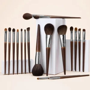 Custom Makeup Brushes Logo Natural Hair Synthetic Hair Aluminum Tube Wood Handle 24Pcs Sanchuan Series Makeup Brush Set