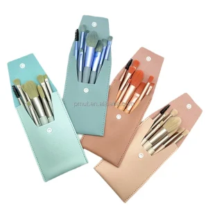 Custom OEM Cosmetic Beauty Tools Plastic Handle Portable 8pcs Mini Makeup Brush Set With Pouch