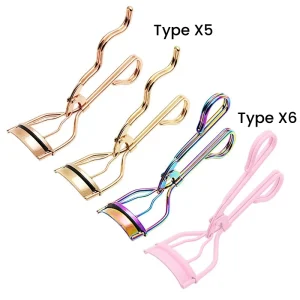 Custom Own Logo Metal Handheld 2 Styles Eyelash Curler Pink Rainbow Gold Portable Eye Makeup Tool